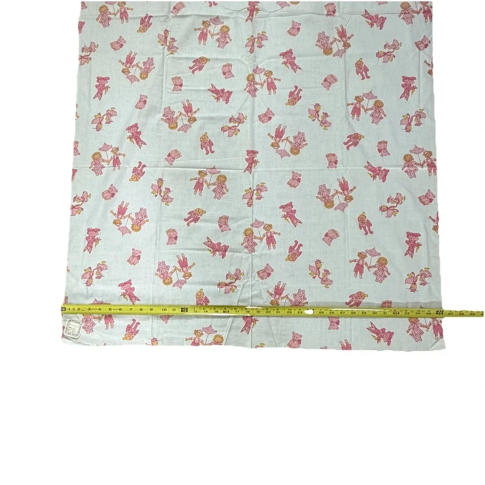VTG Fabric Raggedy Ann Andy Humpty Dumpty Scary Bunny Mother Goose Pink  65x36